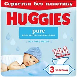 Набір вологі серветки Huggies Pure Triplo без пластику 576 шт. (4 уп. x 144 шт.) - мініатюра 2