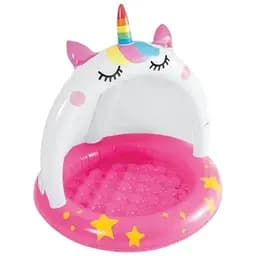 Басейн надувний дитячий Intex 58438 Єдиноріг 102х102 см з бортиками та дахом для дітей від 1 до 3 л