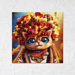 Картина постер на полотні BrushMe Киця-осінь