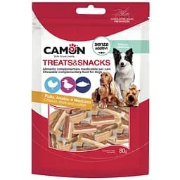 Ласощі для собак Camon шматочки з куркою, качкою і тріскою 80 г (AE418)