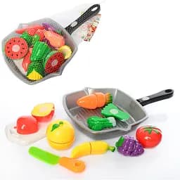 Продукты 3016C на липучке, сковородка, нож, досточка, продукты 7шт, в сетке (6903178823010) Микс