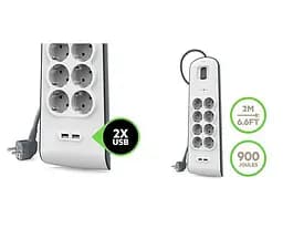 Мережевий фільтр-подовжувач із захистом Belkin 8 розеток 2xUSB 2.4A 900Дж - мініатюра 2