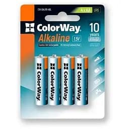 Батарейка AA (LR6), щелочная, ColorWay Alkaline Power, 4 шт, 1.5V, Blister (CW-BALR06-4BL)
