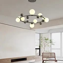 Кольцевая люстра с 9 белыми плафонами Ø 85 см | Ст. MJ 295/9 BK+WT | Line F