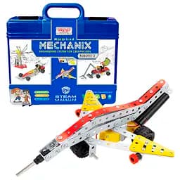 Конструктор Zephyr Robotix-3 металлический с электромотором в кейсе 215 элементов 8 моделей