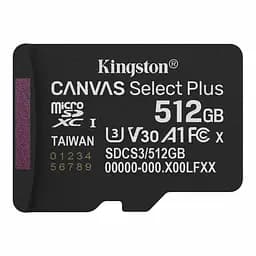 Карта пам`яті MicroSDXC 512GB UHS-I Class 10 Kingston Canvas Select Plus R150MB/s (SDCS3/512GBSP)