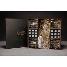 Подарунковий набір Whiskey Stones камені для віскі в дерев'яному пеналі №8 + декантер і 4 склянки Bohemia Quadro + щипці + мішечок - мініатюра 2