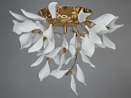 Стельова люстра з фарфоровими елементами, 16 ламп, золото