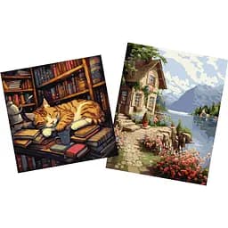 Набір для розпису по номерах Ideyka Будиночок садівниці 40х50 см та Пухнастий книголюб 40х40 см (СKHO2605)