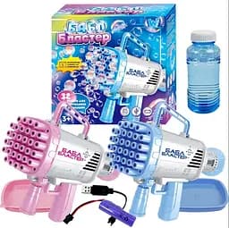 Пістолет з мильними бульбашками 49076 WToys, акумулятор 3,7 V, світло, 32 отвори, мильний розчин, в коробці (6975324190116) МІКС