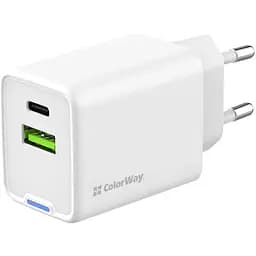 Зарядний пристрій ColorWay C101E GaN Mini 45W PD PPS USB-C + USB-A QC4.0 white (CW-CHS060PD-WT)
