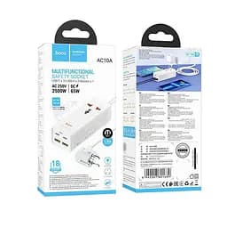 Сетевой фильтр удлинитель HOCO AC-10A 1x220V+2хUSB+ 2хType-C 65W, 1.5м, 220В, White - мініатюра 3