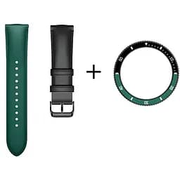 Безель і шкіряний ремінець Sikai для смартгодинника Xiaomi Watch S3/S4 Black-green
