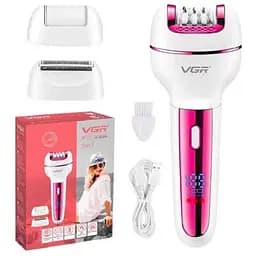 Жіноча електробритва пінцетний акумуляторний епілятор 3в1 VGR V-732 з підсвіткою та 3 насадками IPX5 Рожевий