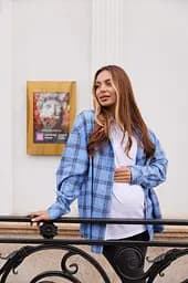 Жіноча сорочка для вагітних стилю oversize в клітинку для майбутніх мам Siena XXL - 3XL (50 - 52) Lullababe блакитний - мініатюра 4
