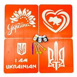 Набор для рисования по ткани "I Am Ukrainian, Тризуб, Карта Украины, Украина цветущая" paint-n064-n059-n080-n058