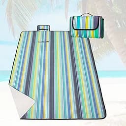 Килимок пляжний складаний 180×145 см, водонепроникний плед у смужку з ручкою для перенесення