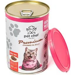 Вологий корм для дорослих котів Pet Chef Шматочки в желе М'ясний мікс 415 г - мініатюра 3