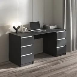 Комп’ютерний стіл Vays R-2 Антрацит-Білі планки, письмовий з 2 тумбами, 6 шухляд без ручок, ЛДСП 160×60×75 см - для дому, офісу, навчання