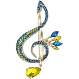 Брошь Скрипичный ключ брошь-булавка желто-голубая