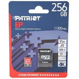 Карта памяти PATRIOT 256 GB microSDXC UHS-I U3 V30 A1 EP+SD адаптер PEF256GEP31MCX