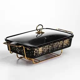 Мармитница прямоугольная Yiwu 2 л со стеклянной крышкой на металлической подставке с подогревом 40х22.5х15.5 см черный мармит для первых блюд ML-874-15