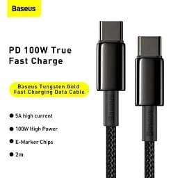 Кабель Baseus Type-C to Type-C Tungsten Gold Fast Charging 2 м 100W 5A (CATWJ-A01) - мініатюра 2
