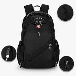 Рюкзак, швейцарський рюкзак, SwissGear 8810, рюкзак туристичний, рюкзак для ноутбука Чорний - мініатюра 2