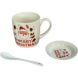 Чашка новогодняя Elisey 9150-005-1 Merry Christmas керамическая с ложкой и блюдцем 350 мл Белая