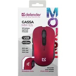 Комп'ютерна мишка Defender Gassa MM-105 бездротова 6 кн. 1600 dpi безшумна червона (52103) - мініатюра 3