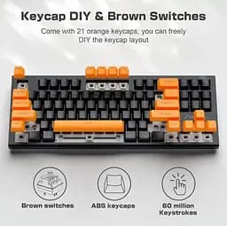 Клавіатура ігрова механічна Aula Mechanical F-3032 Black keycaps + 21 Yellow keys KRGD Brown - мініатюра 7