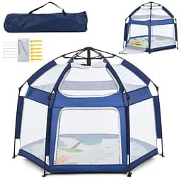 Палатка автоматическая, каркасная, вход-застежка, стены-сетки, коврик, синяя