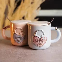 Парні чашки порцелянові Lovers' Lock 400 мл з ложками FM-32 - мініатюра 2