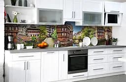 Вініловий кухонний фартух Фахверк наклейка для кухні ПВХ старовинні будинки Місто Коричневий Happy Pocket Z181886