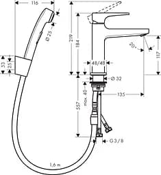 Змішувач Hansgrohe Metropol 100 для умивальника з гігієнічною лійкою 32522000, Хром - мініатюра 2