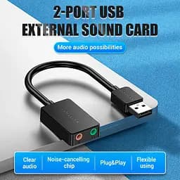 Адаптер Vention 2-port USB External Sound Card 0.15 м чорний (CDYB0) - мініатюра 2