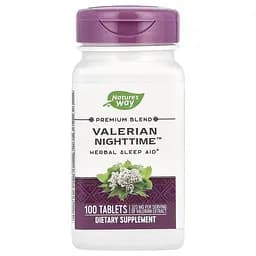 Екстракти валеріани і меліси Nature's Way Valerian Nighttime, 100 таблеток для гарного сну