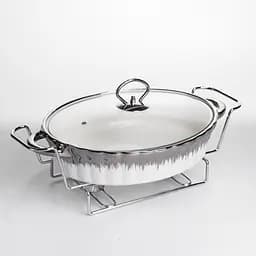 Мармитница овальная Yiwu со стеклянной крышкой на металлической подставке с подогревом 35.5х22х14 см настольный мармит для первых блюд MH739-M