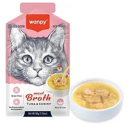 Суп для котів Wanpy Meat Broths Tuna&Shrimp з тунцем і беззерновою креветками 50г, рідкий корм для котів