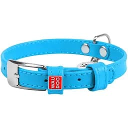 Ошейник для собак Waudog Glamour, кожаный, с QR паспортом, 27-36х1,5 см, голубой
