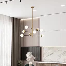 Современная каскадная люстра на 6 или 8 белых плафонов Ст. AOC 8 GD Line F