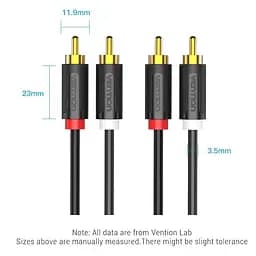 Кабель Audio 2RCA-2RCA Vention F/F 26К gold-plated 29 AWG 0.25m PVC Shell Black (BCMBD) - мініатюра 10
