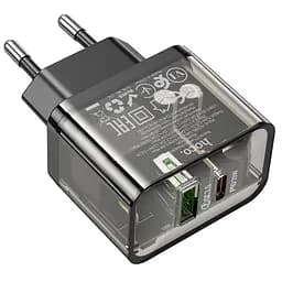 МЗП Hoco N34 Dazzling dual-port PD20W+QC3.0 charger (EU) Transparent Black - мініатюра 3