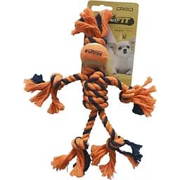 Игрушка для мелких собак Croci Канатный человечек с мячом оранжевая 25 см