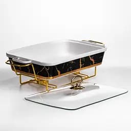 Мармітниця порцелянова Yiwu Black Marble 2 л 40х22.5х15.5 см марміт на підставці для перших страв ML438-15 - мініатюра 4