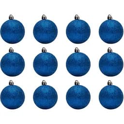 Набір ялинкових куль 12 шт D6 см синій гліттер пластик (251055)