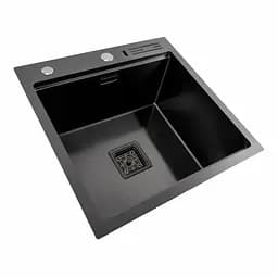 Кухонна мийка 50x50 PVD чорна Platinum Handmade з підставкою для ножів, Чорний - мініатюра 5