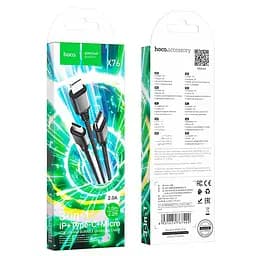 Кабель Combo Hoco Lightning / Type-C / Micro USB 3 in 1 Super charging cable X76 1 м 2A - мініатюра 2