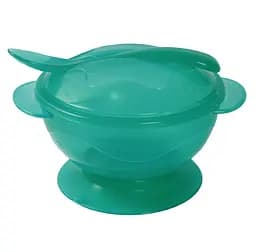 Тарелка на присоске Lindo, с ложкой и крышкой, 400 мл, зеленый (Рк 034 зел)