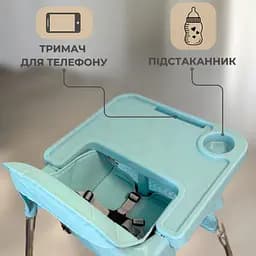 Дитячий стілець для годування з підніжкою стіл для годування з подушкою з еко шкіри стільчик для годування Блакитний - мініатюра 3